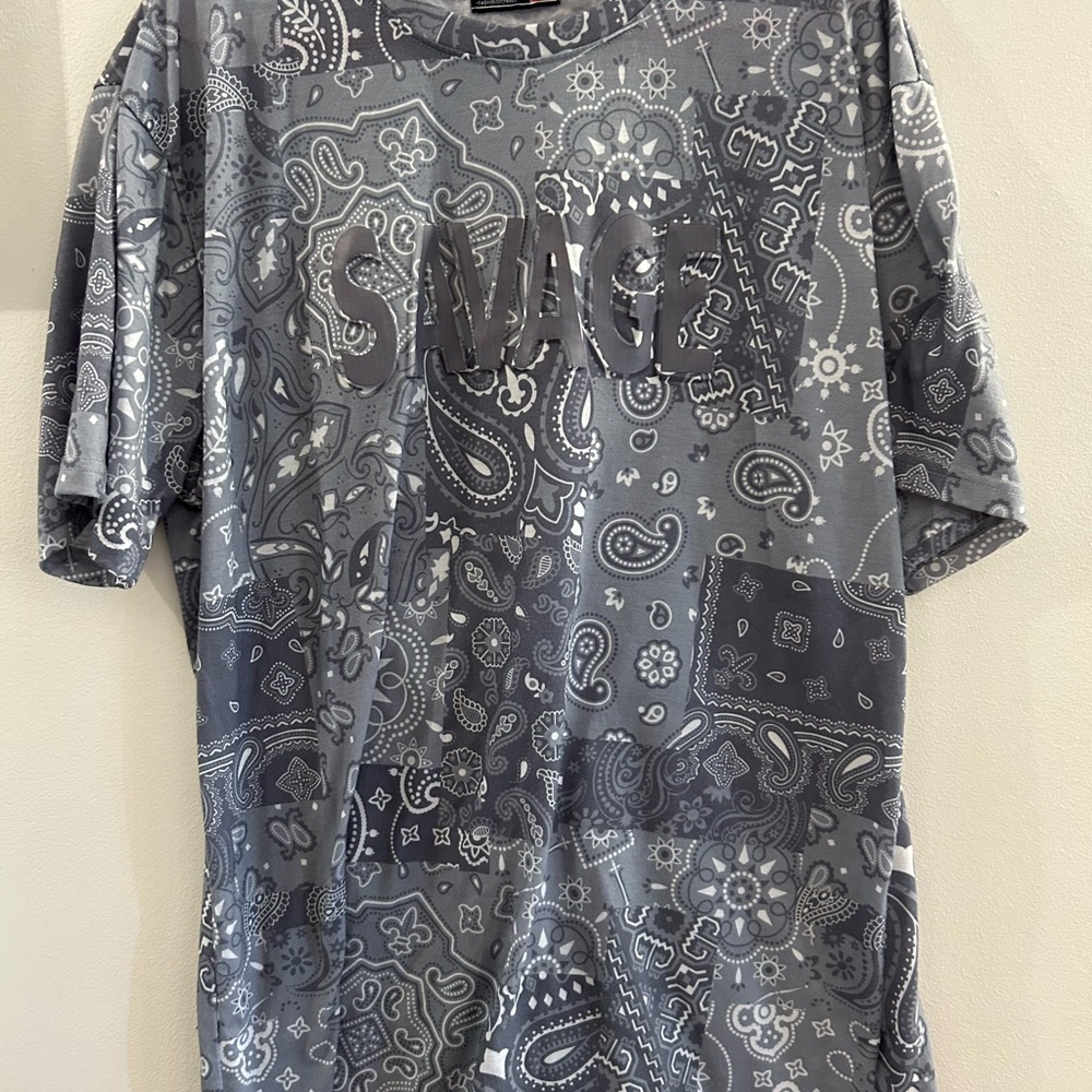 Huge Fashion Exchange “savage” Men’s 3XL Shirt Gray White Pattern
